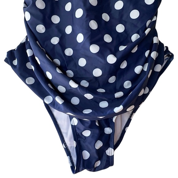 NWT | YONIQUE NAVY BLUE & WHITE POLKA DOT PLUS SIZE RUCHED SWIMSUIT | SIZE: 18 W - Picture 4 of 9